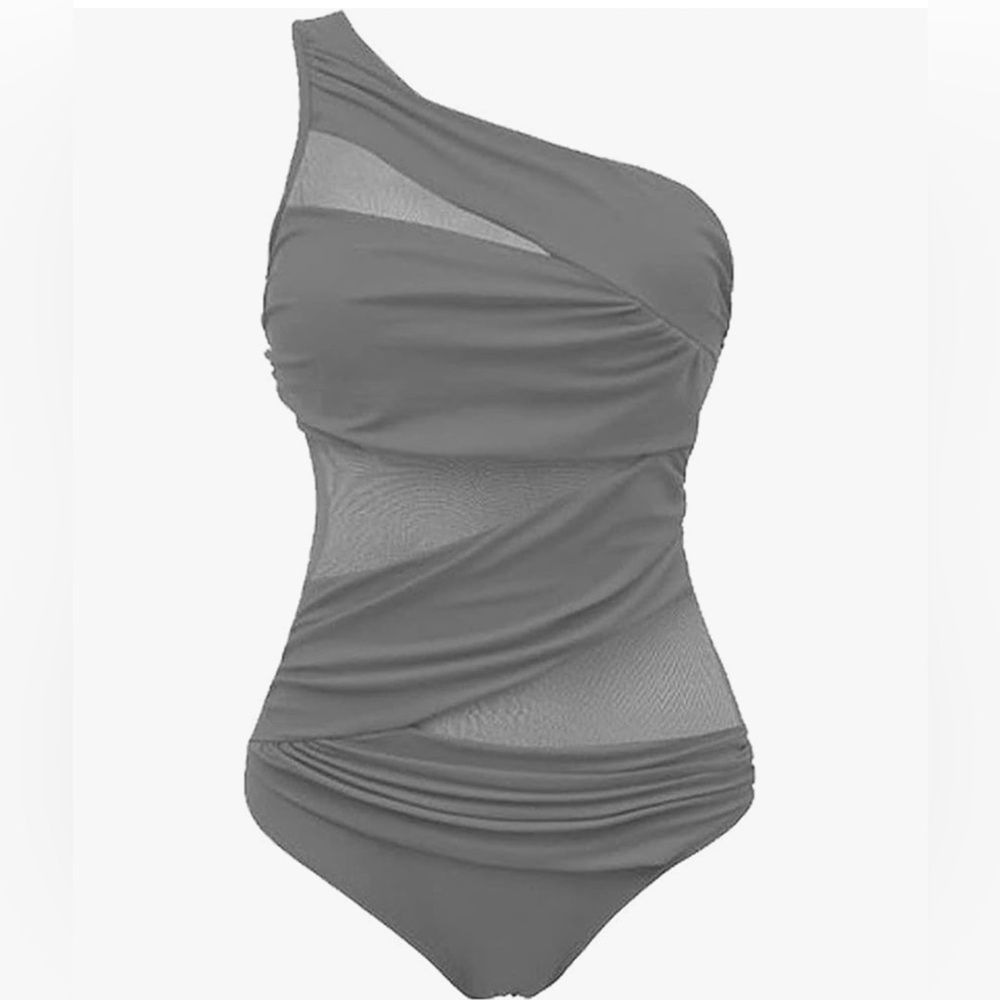 PUNTILLY Gray One-Shoulder Mesh Design One Piece Swimsuit Women’s 4XL  NWT